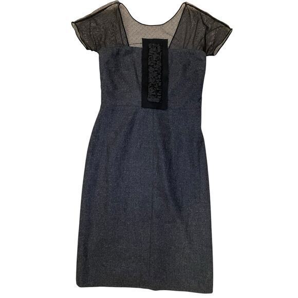 Vera Wang Lavender Label Women 4 Wool Silk Cap Sleeve Cocktail Dress Grey Black - Picture 3 of 13